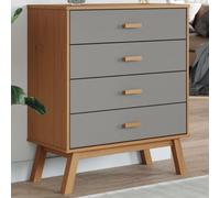 Chest of Drawers Grey Brown Solid Pinewood 76.5x39x90cm 4 Drawers Scandinavian.