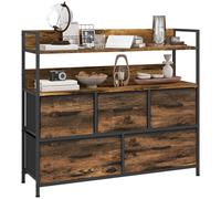 Chest of Drawers Rustic Brown 98x29x85cm Steel frame MDF Fabric 7-Drawer Chest