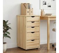 Chest of Drawers Solid Pine 34 x 39 x 61.5 cm Brown 5-Drawer Matte Mobile Wheels