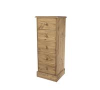 Chest of Drawers Tall Narrow Solid Pine Antique Waxed 5 Tier Bedroom