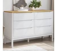 Chest of Drawers White Solid Pine Wood 111x43x73.5cm 6-Drawer Rustic NaturalLegs