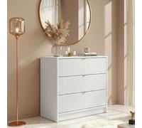 Chest Of Drawers With 3 Storage Units Tireno 3Sz White Velvet Mdf Wood Fluted Fronts Minimalist Sideboard For Modern Bedroom