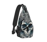 Chest Sling Bag Crossbody Backpack Lightweight Casual Shoulder Daypack for Women Men, Viking Skull with Horns and Helmet