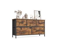 Chest with fabric drawers for versatile storage, Rustic Brown + Ink Black / 5 Drawers