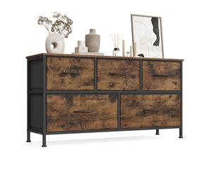 Chest with fabric drawers for versatile storage, Rustic Brown + Ink Black / 5 Drawers