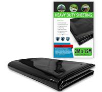 CHESTAF 2M X 15M Black Plastic Sheeting Heavy Duty, 2750G Thick Polythene Sheeting Garden Grow, Dust Sheet Waterproof Outdoor Cover, Large Construction Gardening Insulation, Building Rubble Protection