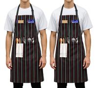 CHESTAF Kitchen Aprons for Women, 2 Pcs Pack Adjustable Chef Apron for Men, Red Stripe Black Cooking Aprons Gift With 3 Pockets, Unisex Home Restaurant Baking Gardening Coffee house Professional Apron