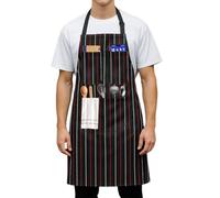 CHESTAF Kitchen Aprons for Women, Adjustable Chef Apron for Men, Red White Stripes Black Cooking Aprons Gifts With 3 Pockets, Unisex Home Restaurant Baking Gardening Coffee house Professional Aprons