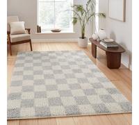 Chester Living Room Shaggy Area Rug Modern - Contemporary Checkered Design Desire Rugs Grey 160cm x 230cm