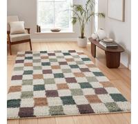 Chester Living Room Shaggy Area Rug Modern - Contemporary Checkered Design Desire Rugs Multi 60cm x 220cm