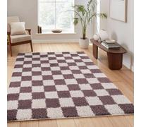 Desire Rugs Chester Living Room Shaggy Area Rug Modern - Contemporary Checkered Design in Pale Lilac | Size: 120 cm x 170 cm Desire Rugs Pale Lilac 120 cm x 170 cm