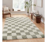 Desire Rugs Chester Sage Shaggy Checkered Rug 160 x 230cm - Size: 230 x 160 x 3cm - Green - Wilko
