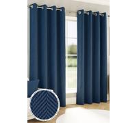 'Chester' Navy Herringbone Jacquard Eyelet Blackout Curtains Pair Enhanced Living Navy 117cm width x 183cm drop