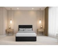 Chester & Oakley Beds Chester & Oakley Lorenzo Black Plush Divan Bed Base No Drawers With 54" Floor Standing Headboard 4'6 Double