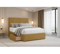 Chester & Oakley Beds Chester & Oakley Lorenzo Mustard Plush Divan Bed Base 4 Drawers With 26" Strutted Headboard 4'6 Double