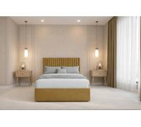 Chester & Oakley Beds Chester & Oakley Lorenzo Mustard Plush Divan Bed Base No Drawers With 54" Floor Standing Headboard 4' Small Double