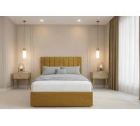 Chester & Oakley Beds Chester & Oakley Lunar Mustard Plush Divan Bed Base No Drawers With 54" Floor Standing Headboard 4'6 Double