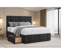 Chester & Oakley Beds Chester & Oakley Ravello Black Plush Divan Bed Base 4 Drawers With 26" Strutted Headboard 12" Footboard 4' Small Double