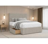 Chester & Oakley Beds Chester & Oakley Ravello Cream Plush Divan Bed Base 2 Drawers Right Side With 26" Strutted Headboard 12" Footboard 5' King