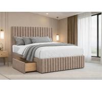 Chester & Oakley Beds Chester & Oakley Ravello Mink Plush Divan Bed Base 2 Drawers Right Side With 26" Strutted Headboard 12" Footboard 3' Single