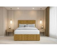 Chester & Oakley Beds Chester & Oakley Ravello Mustard Plush Divan Bed 2 Drawers Right Side 54"floor Standing Headboard 12"footboard 4' Small Double