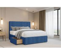 Chester & Oakley Beds Chester & Oakley Ravello Navy Plush Divan Bed Base 2 Drawers Right Side With 26" Strutted Headboard 12" Footboard 3' Single