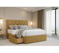 Chester & Oakley Beds Chester & Oakley Valencia Mustard Plush Divan Bed Base 2 Drawers Same Side With 26" Strutted Headboard 4'6 Double
