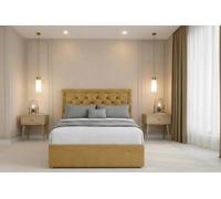 Chester & Oakley Beds Chester & Oakley Valencia Mustard Plush Divan Bed Base No Drawers With 26" Strutted Headboard 2'6 Small Single