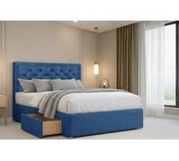 Chester & Oakley Beds Chester & Oakley Valencia Navy Plush Divan Bed Base 2 Drawers Foot-End With 26" Strutted Headboard 4' Small Double