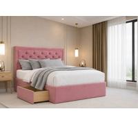 Chester & Oakley Beds Chester & Oakley Valencia Pink Plush Divan Bed Base 4 Drawers With 26" Strutted Headboard 4'6 Double