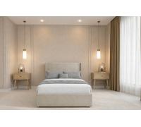 Chester & Oakley Beds Chester & Oakley Velora Cream Plush Divan Bed Base No Drawers With 54" Floor Standing Winged Headboard 3' Single