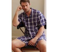 "Chester" Red and Blue Check Crisp Cotton Short Pyjama Set British Boxers Dark Navy M