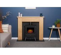 Chester Stove Fireplace in Oak & Black with Hudson Electric Stove in Black, 39 Inch Adam Fires & Fireplaces Black One Size