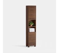 Vonhaus Tall Bathroom Cabinet, Dark Wood Effect Bathroom Storage With Handleless Slatted Design, Chester