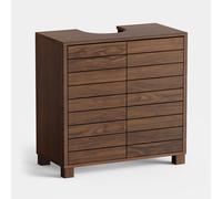 Vonhaus Under Sink Bathroom Cabinet, Dark Wood Effect Sink Storage With Handless Design, Freestanding & Adjustable Shelf, Chester