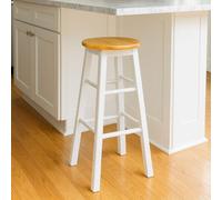 Premier Housewares Chester Wood White and Natural Bar Kitchen Stool Classic A-Frame Seating with Horizontal Footrests Wood Bar Stool White Natural Living 35 x 74 x 35cm