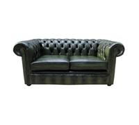 Chesterfield 2 Seater Antique Green Leather Tufted Buttoned Sofa Settee In Classic Style