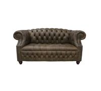 Chesterfield 2 Seater Buttoned Seat Sofa Cracked Wax T Brown Leather In Buckingham Style