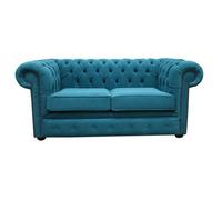 Chesterfield 2 Seater Cantare Teal Blue Fabric Easy Clean Sofa In Classic Style