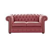 Chesterfield 2 Seater Shelly Brick Red Leather Sofa Settee Bespoke In Classic Style