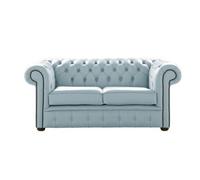 Chesterfield 2 Seater Shelly Parlour Blue Leather Sofa Settee Bespoke In Classic Style