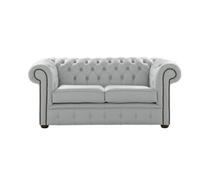 Chesterfield 2 Seater Shelly Silver Grey Leather Sofa Settee Bespoke In Classic Style