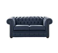 Chesterfield 2 Seater Shelly Suffolk Blue Real Leather Sofa Settee Bespoke In Classic Style