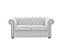 Chesterfield 2 Seater Shelly Winter White Leather Sofa Settee Bespoke In Classic Style