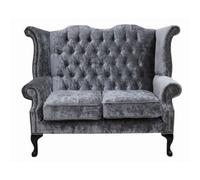 Chesterfield 2 Seater Sofa Modena Regency Grey Fabric In Queen Anne Style