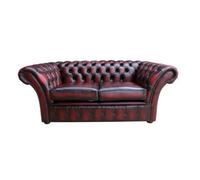 Chesterfield 2 Seater Sofa Settee Antique Oxblood Red Real Leather In Balmoral Style