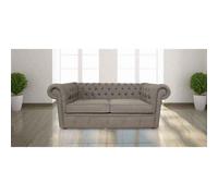 Chesterfield 2 Seater Sofa Settee Verity Plain Steel Grey Fabric In Classic Style