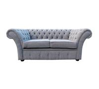 Chesterfield 2 Seater Verity Plain Silver Fabric Sofa Settee Bespoke In Balmoral Style