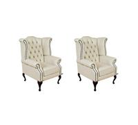 Chesterfield 2 X Chairs Cottonseed Cream Leather Chairs Offer In Queen Anne Style