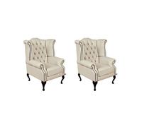 Chesterfield 2 X Chairs Ivory Leather Chairs Offer In Queen Anne Style